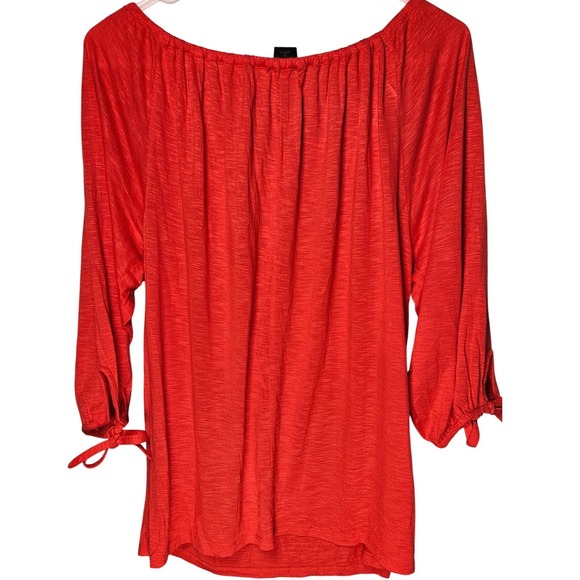 Ann Taylor Womens Red Rayon 3/4 Sleeve Tie Cuff Peasant Blouse Top Medium - Picture 2 of 8